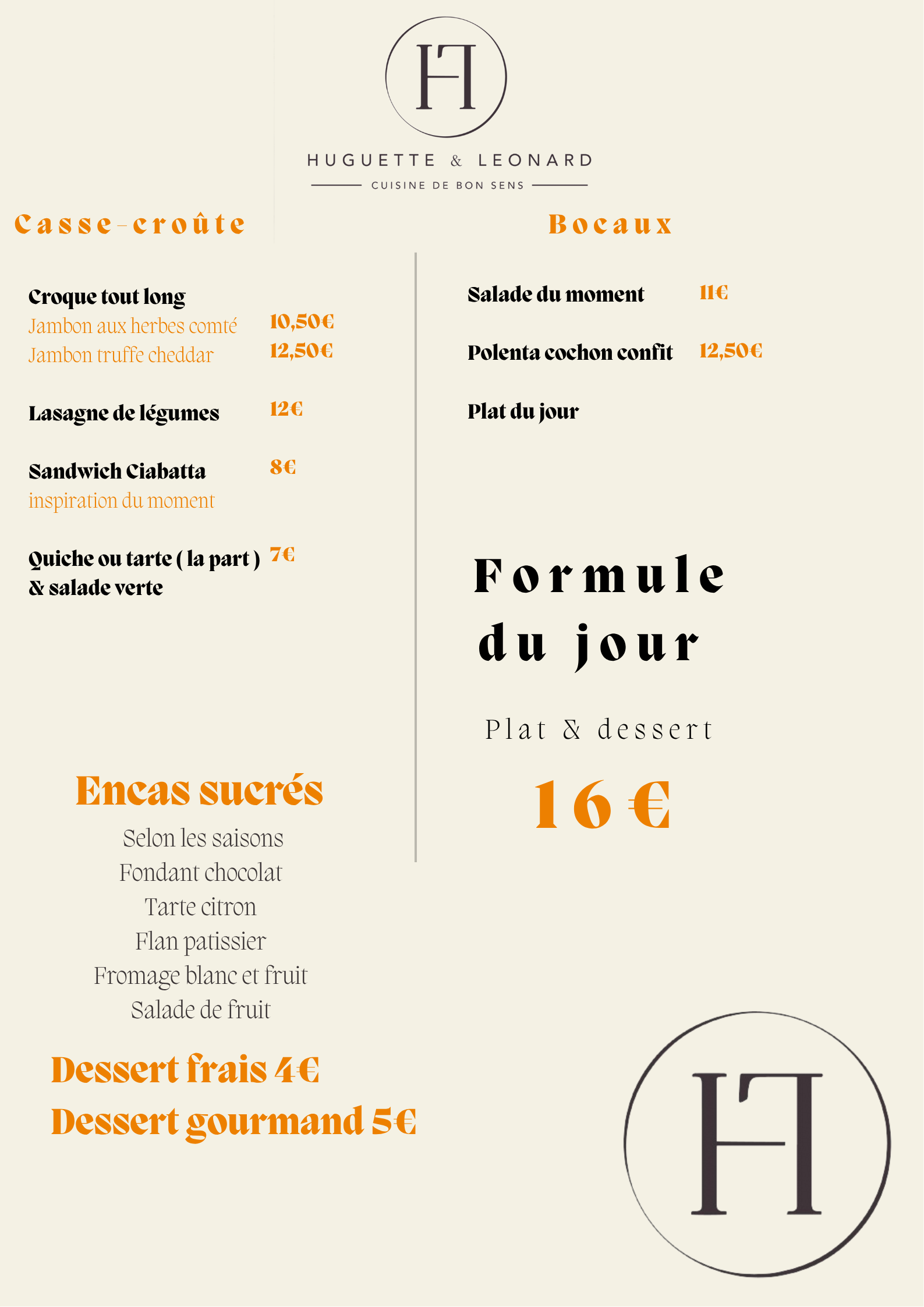 Carte du restaurant